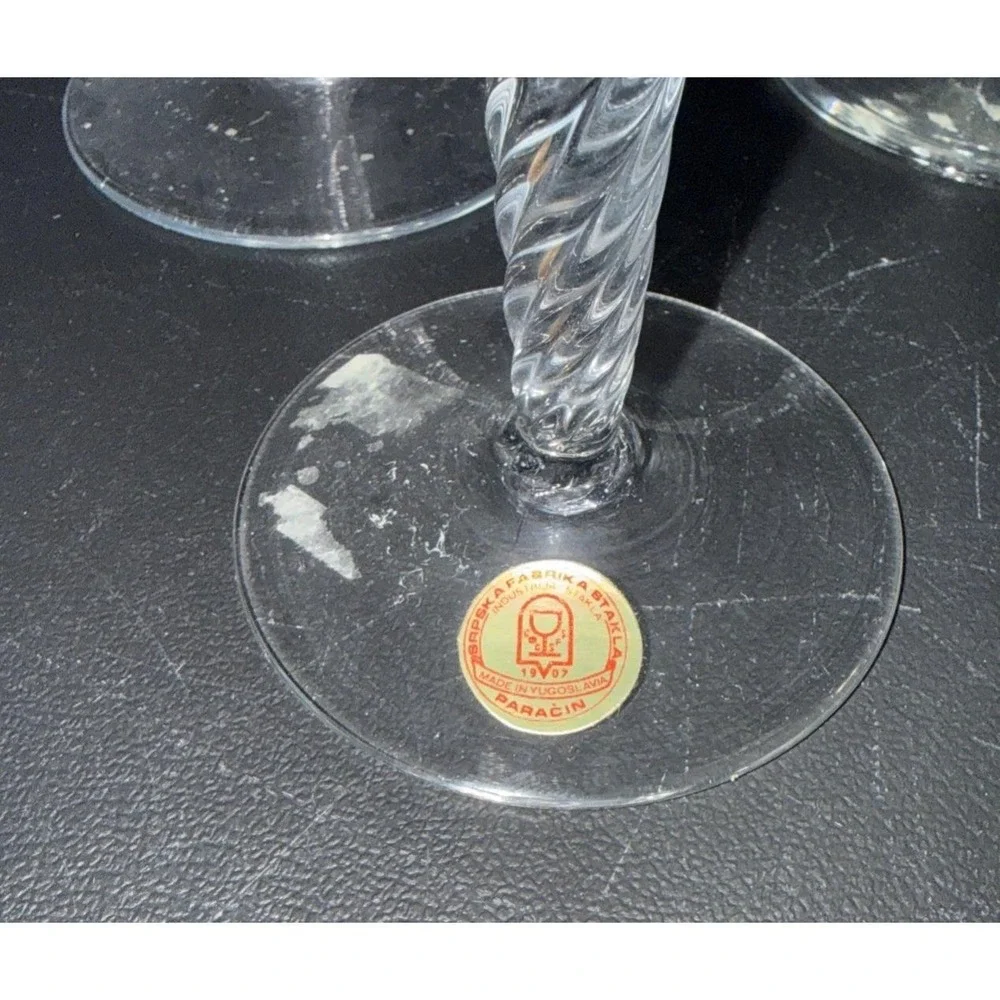 Srpska‎ Fabrika Stakla Paracin Yugoslavia Cobalt Blue Stem Glasses Set Of 4 VTG